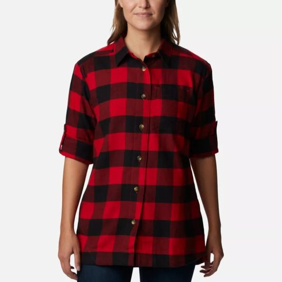 Columbia Women's Holly Hideaway Small Flannel Shirt RED LILY Buffalo Check NWT - Picture 1 of 10